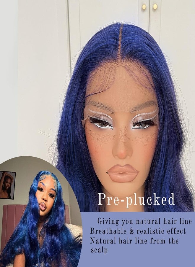 MITIMES Dark Blue Wigs Blue Lace Front Wig Pre Plucked Glueless Long Body Wave Lace Front Wig For Fashion Women Transparent Lace Front Wig For Cosplay Party - Image 3